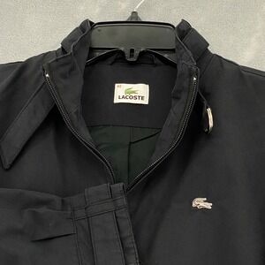 Lacoste Womens 42 Black Full Zip Harrington Jacket Stand Collar Silver Logo